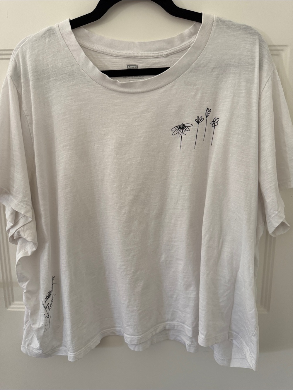 Levi's White Tee with Minimal Black Floral Sketches